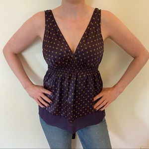 Purple silk polk-a-dot top, bcbg